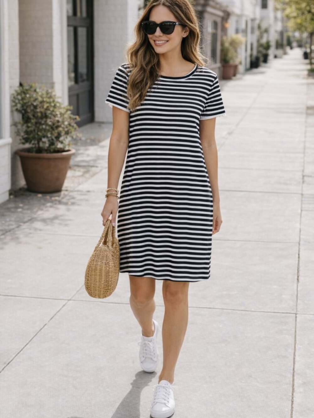 J. Crew Navy and White Striped Midi Shift Dress
